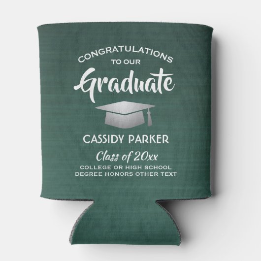 おめでとう卒業パーティーブラシ付きダークグリーンホワイト 缶クーラー (裏面)