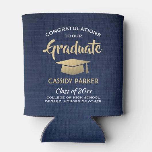 おめでとう卒業パーティーブラシ海軍金ゴールドホワイト 缶クーラー (裏面)