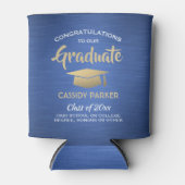 おめでとう卒業パーティーブラッシュブルー金ゴールドホワイト 缶クーラー (正面)