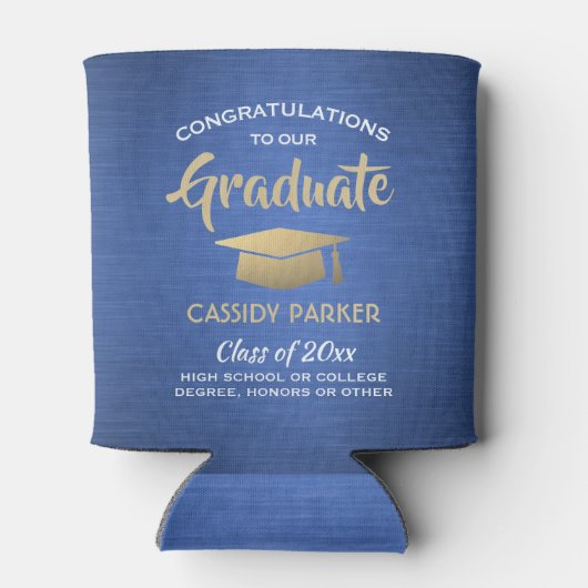 おめでとう卒業パーティーブラッシュブルー金ゴールドホワイト 缶クーラー (裏面)