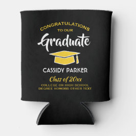 おめでとう卒業パーティーモダンブラック金ゴールドイエロー 缶クーラー