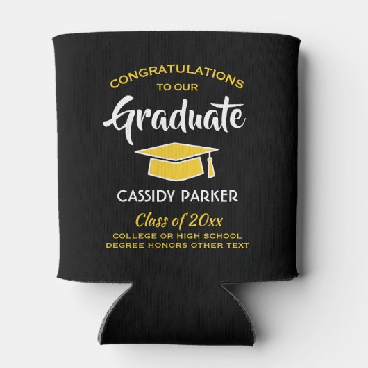 おめでとう卒業パーティーモダンブラック金ゴールドイエロー 缶クーラー (裏面)