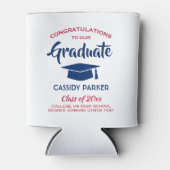 おめでとう卒業パーティーモダンレッドホワイト&ブルー 缶クーラー (正面)