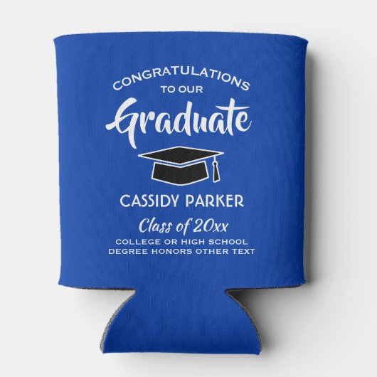 おめでとう卒業パーティーモダン王室のブルーホワイト 缶クーラー (裏面)