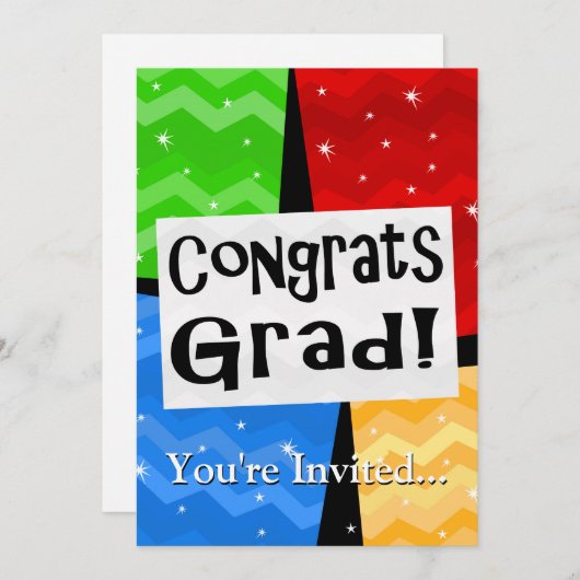 おめでとう卒業フェスティバル数々のカラー卒業パーティー 招待状 (正面/裏面)