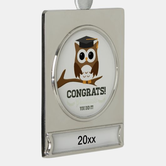 おめでとう卒業フクロウ シルバープレートバナーオーナメント (右)