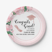 おめでとう卒業ホワイトピンクフローラ卒業 ペーパープレート (正面)