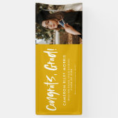 おめでとう卒業モダン黄色の卒業写真 横断幕 (縦)