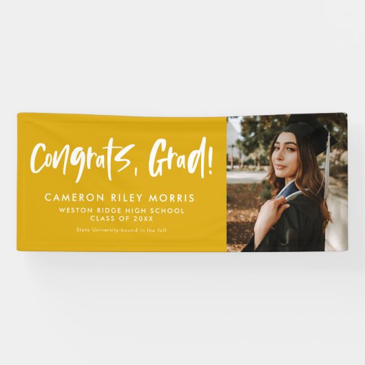 おめでとう卒業モダン黄色の卒業写真 横断幕 (横)