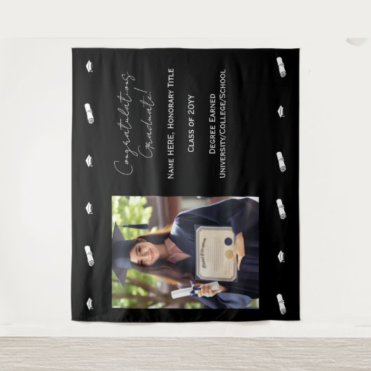 おめでとう卒業写真用背景バナー タペストリー (正面)