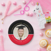 おめでとう卒業名フォト金ゴールドブラックレッド卒業 ペーパープレート (パーティー)