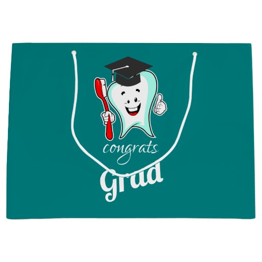 おめでとう卒業式キャップ付き白歯 ラージペーパーバッグ (正面)