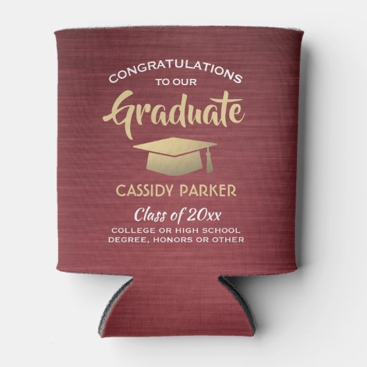 おめでとう卒業式ブラシブルゴーニュ金ゴールド&ホワイト 缶クーラー (正面)