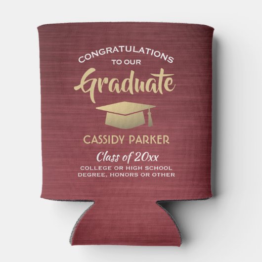 おめでとう卒業式ブラシブルゴーニュ金ゴールド&ホワイト 缶クーラー (裏面)