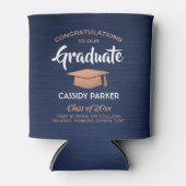 おめでとう卒業式ブラッシュドネイビーブルーホワイトカッパー 缶クーラー (正面)