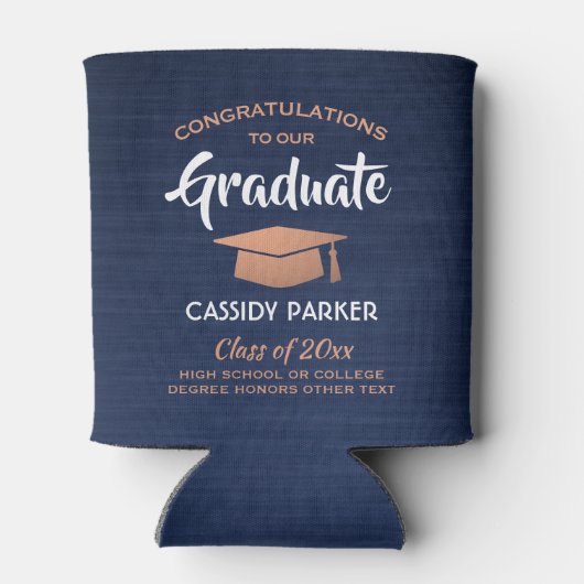 おめでとう卒業式ブラッシュドネイビーブルーホワイトカッパー 缶クーラー (裏面)