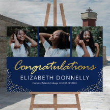 おめでとう卒業式3フォトブルー金ゴールド