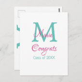 おめでとう卒業生名イニシャルグリーンピンクブルーt ポストカード (正面/裏面)