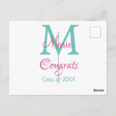 おめでとう卒業生名イニシャルグリーンピンクブルーt ポストカード (裏面)
