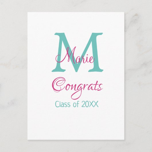 おめでとう卒業生名イニシャルグリーンピンクブルーt ポストカード (正面)