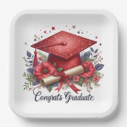 おめでとう卒業生、卒業上限、卒業証書 ペーパープレート (正面)