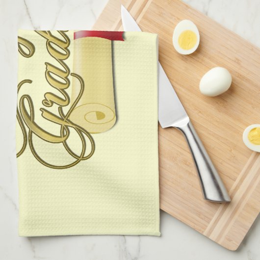 おめでとう卒業証書と卒業証書 キッチンタオル (四つ折り)