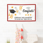 おめでとう卒業証書キャップ赤卒業パーティー 横断幕 (インサイチュ)