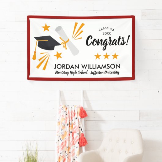 おめでとう卒業証書キャップ赤卒業パーティー 横断幕 (インサイチュ)