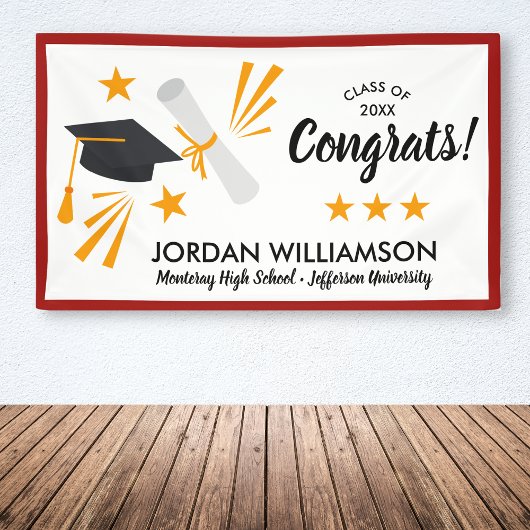 おめでとう卒業証書キャップ赤卒業パーティー 横断幕