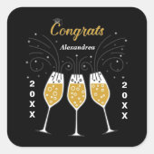 おめでとう卒業金ゴールドカスタム スクエアシール (正面)