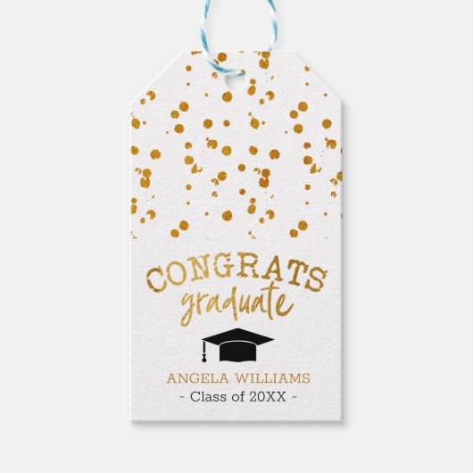 おめでとう卒業金ゴールド及び白色卒業 ギフトタグ (正面)