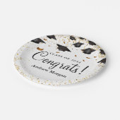 おめでとう卒業金ゴールド紙吹雪の卒業式キャップ ペーパープレート (アングル)