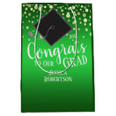 おめでとう卒業2020年グリーン ミディアムペーパーバッグ (正面)