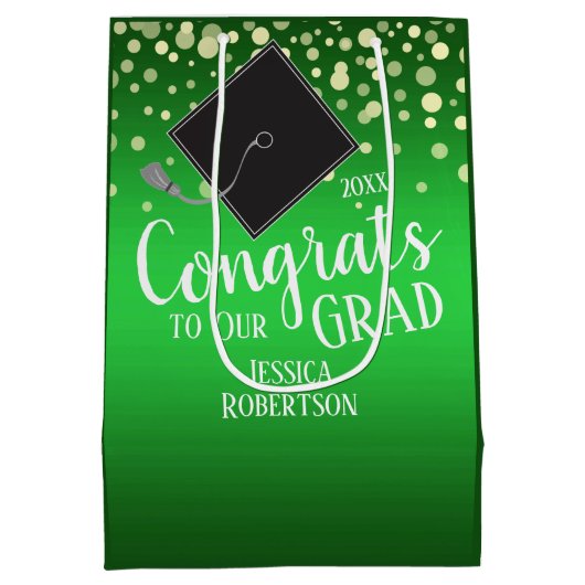 おめでとう卒業2020年グリーン ミディアムペーパーバッグ (裏面)