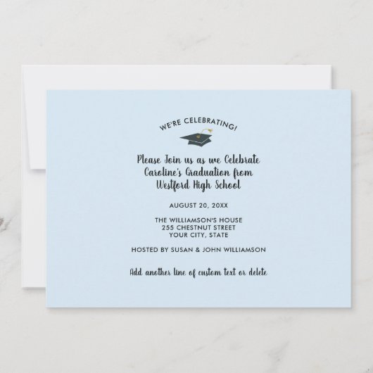 おめでとう卒業、フォトコラージュ、おもしろい卒業パーティー 案内状 (裏面)