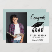 おめでとう卒業 現代的な青い写真 卒業カード (正面/裏面)