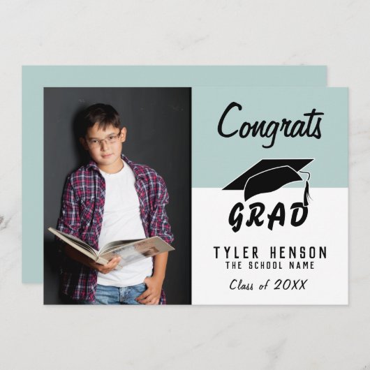 おめでとう卒業 現代的な青い写真 卒業カード (正面/裏面)