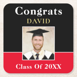 おめでとう名グラッドフォトブラックレッド金ゴールド非公式 スクエアペーパーコースター