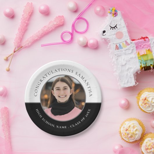 おめでとう名写真カスタム卒業式 ペーパープレート (パーティー)