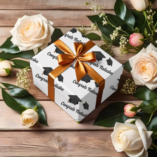 おめでとう名前をカスタムする卒業お祝い ラッピングペーパーシート
