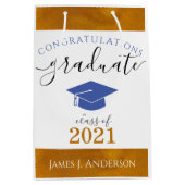 おめでとう大学院のBlue/金ゴールド ミディアムペーパーバッグ (正面)