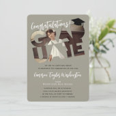 おめでとう大学院グレー切り出し写真卒業 招待状 (スタンド正面)