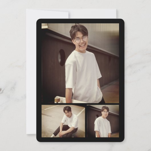 おめでとう大学院グレー切り出し写真卒業 招待状 (裏面)