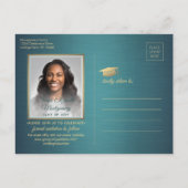 おめでとう大学院ティール(緑がかった色)と金ゴールド日付写真を保存 案内ポストカード (裏面)