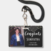 おめでとう大学院フォトブラックバッジ1点 バッジ (正面（ネックストラップ付）)