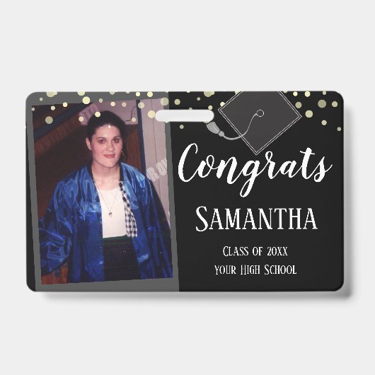 おめでとう大学院フォトブラックバッジ1点 バッジ (正面)