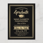 おめでとう大学院ブラック&金ゴールド日付写真を保存 案内ポストカード (正面)