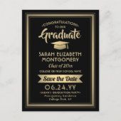 おめでとう大学院ブラック&金ゴールド日付写真を保存 案内ポストカード (正面)