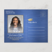 おめでとう大学院ブラッシュドブルー日付写真を保存 案内ポストカード (裏面)