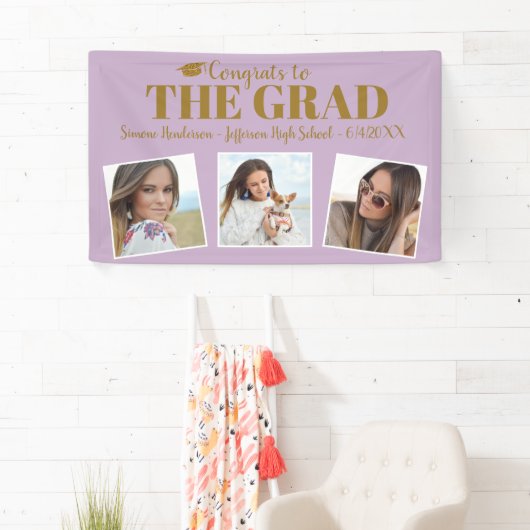 おめでとう大学院写真コラージュ紫の卒業式サイン 横断幕 (インサイチュ)